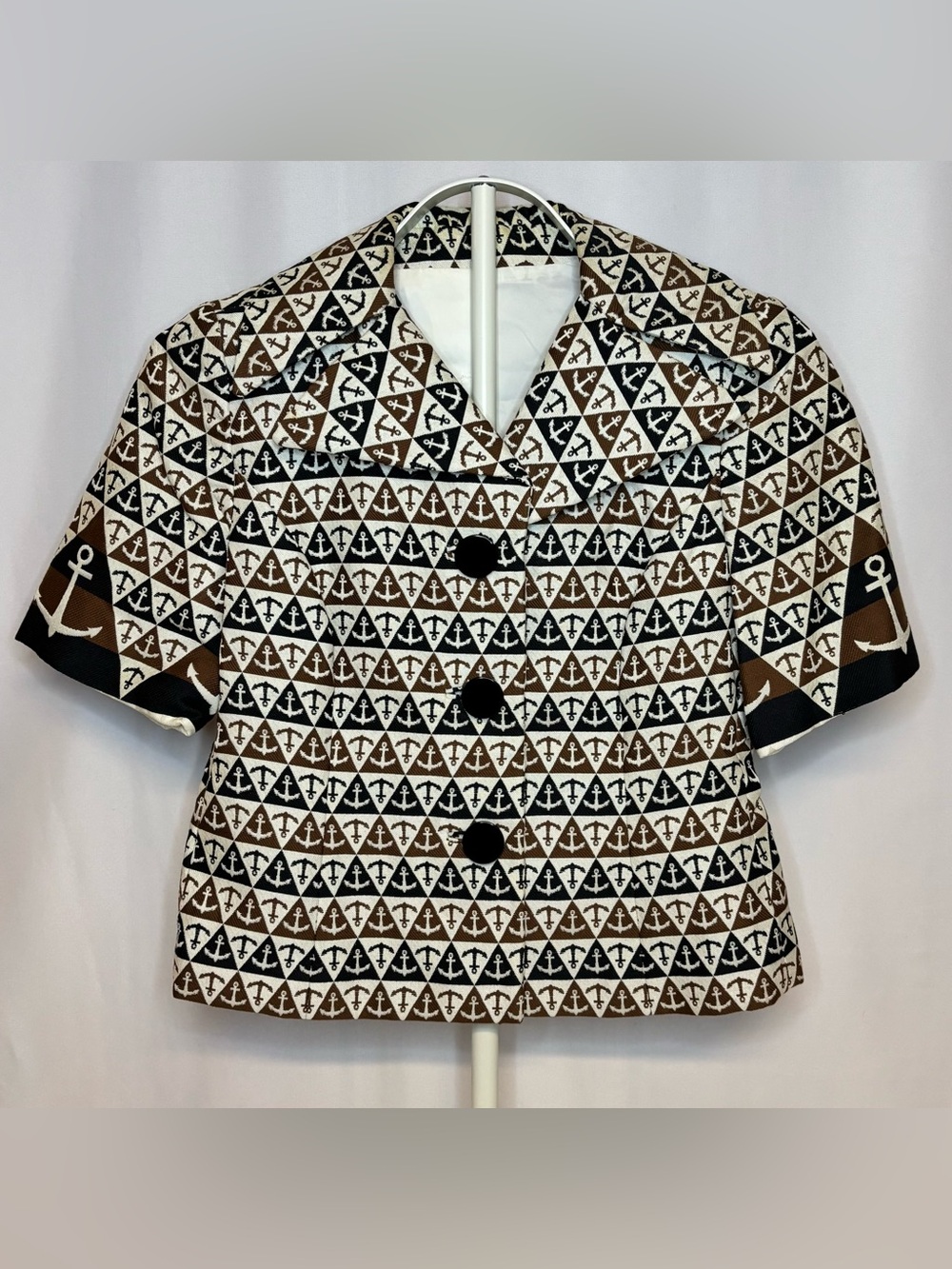 VTG 1960s Trevira Nautical Short Sleeve Anchor Mod Crop Blazer Jacket Small 37
